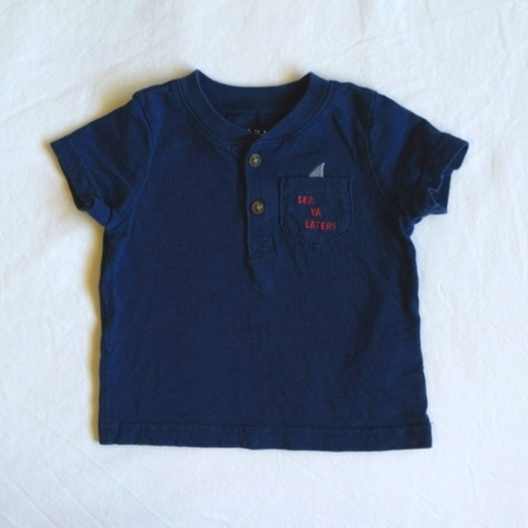child of mine by carter's navy blue pocket henley t-shirt 3-6 months baby boy - Picture 5 of 5